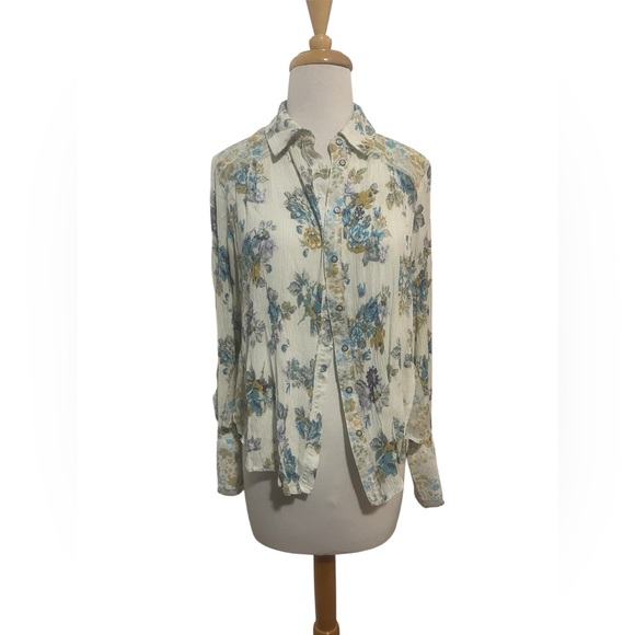Free People Hold On To Me Ivory Floral Boho Button Front Flowy Blouse Top - Picture 3 of 7